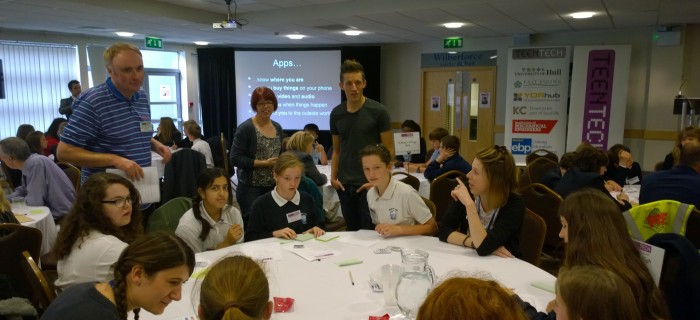 Ali Maggs from Chaos Created running the Innovation Zone App Design Workshops at TeenTech in Hull, alongside Liz Rice from TankTop TV.