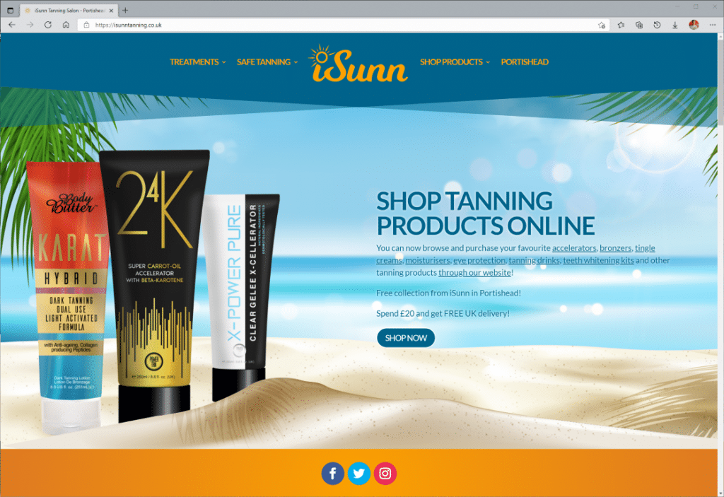 iSunn Tanning Salon online store website